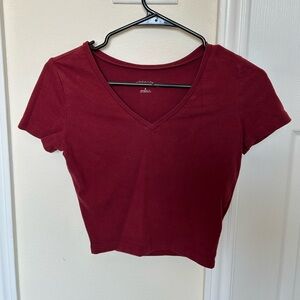 Women's V-Neck Burgundy Crop Top
